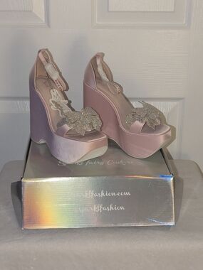 Sparkl Fairy Couture Butterfly Princess Pink Rhinestone Wedge Sandals NIB Size 9